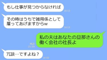 【LINE】私の夫が自分の旦那の会社の社長だと知らず貧乏家庭と勝手に決めつけるママ友「雑用係で雇おうか？w」→マウントがうざい勘違い女の末路w【総集編】【LINEサロン】