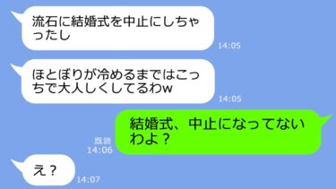 【LINE】結婚式当日、出席予定の幼馴染から欠席連絡「あんたの婚約者と駆け落ちしたから中止ねｗ」→私「隣にいるけど」DQN「え？」【総集編】【LINEサロン】