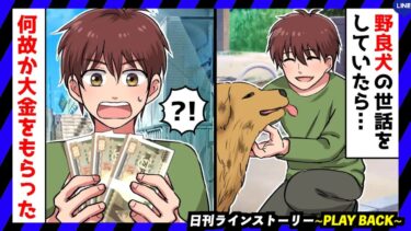 【PLAY BACK】ホームレス生活の俺が野良犬の世話をしたら分厚い封筒をもらった…「話は全部聞いたよ」→封筒を開けると信じられない金額のお金が入っていた…(スカッとするLINE)【日刊ラインストーリー】