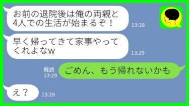 【LINE】私の入院中に義両親との同居を決めた夫「早く治して家事よろしくなw」私「ごめん、もう帰れないかも」夫「は？」→実は…【ミドリのネタ帳】