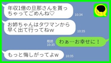 【LINE】夫の秘密を知らずに奪った妹から結婚報告「年収1億の旦那さんもらっちゃってごめんね♡」→その後、全てを知った妹が…www【ミドリのネタ帳】