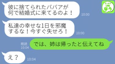 【LINE】弟の結婚式で私が新郎の姉と知らず式場から追い出した勘違い新婦「彼に捨てられたババアは邪魔！今すぐ消えろ！」→呆れて帰ると新婦から大慌ての連絡が…【スッキリLINEなう】