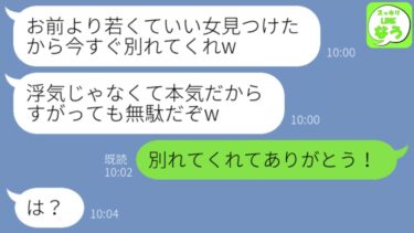 【LINE】婚約中の彼氏が浮気して別れを切り出してきた「お前よりも若くていい女を見つけたwババアは今すぐ別れろw」→喜んで婚約破棄してやった結果ｗ【スッキリLINEなう】