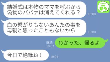 【LINE】他界した夫に代わり15年間大事に育てた夫の連れ子が私を結婚式場から追い出した「本当の母親を呼ぶから偽物は消えろ！」→お望み通り帰ったら大慌ての連絡が…www【スッキリLINEなう】