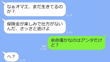 【LINE】私の余命が半年だと勘違いし、やりたい放題する夫「保険金楽しみ♪」→後日、盛大な勘違い夫に真実を突きつけた結果ｗ【スカッと】【LINEサロン】