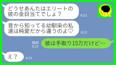 【LINE】私が里帰り出産中に堂々と我が家で浮気していた夫の幼馴染から略奪宣言「あんたはエリートの彼の金目当てでしょ？私は純愛だから！」→何も知らないようなので真実を教えてあげると…www【ミドリのネタ帳】