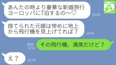 【LINE】元旦那を奪った妹から新婚旅行の自慢連絡「ファーストクラスに乗って行くのw」私「もう満席だけど？」→浮かれる略奪女の勘違いを丁寧に教えてあげた結果w【スッキリLINEなう】