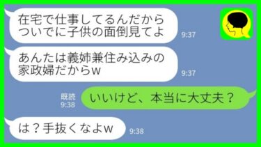 【LINE】結婚して義実家で同居を始めた途端に私を家政婦扱いする義妹「在宅で仕事してるなら子供の面倒見といてよw」→言われた通りにした結果www【ミドリのネタ帳】