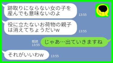 【LINE】女の子を出産した直後の私に同居中の義母「男の子じゃないなら要らないw」→エリート義姉と一緒に義実家を出て行った結果www【ミドリのネタ帳】