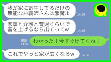 【LINE】家事介護育児をワンオペで回す私に義妹「ニートで我が家に寄生しているお義姉さんは出てってw」私「わかった！今すぐ出てくね！」→二度と帰らなかった結果www【ミドリのネタ帳】