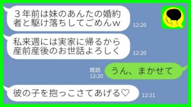 【LINE】3年前に私の婚約者を略奪して音信不通になった姉から里帰り出産の連絡「産前産後のお世話よろしく！」私「うん、まかせて！」→結果www【ミドリのネタ帳】