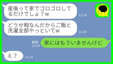 【LINE】産後でボロボロの私を家政婦扱いする同居の義姉「ご飯と洗濯よろしく！どうせ家にいて暇でしょ？」私「家にはもういませんけどw」→実は…【ミドリのネタ帳】