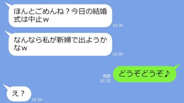 【LINE】結婚式当日、幼馴染の新郎に手を出した友人「大金持ちの彼は私のモノ」私「どうぞどうぞ♪」→「え？」真実を知ったアフォの末路…ｗ【総集編】【LINEサロン】