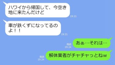 【LINEドッキリ】うちの家の空き地に勝手に車を置いて海外旅行に行ったママ友→帰国時、車が鉄の塊になっていたドッキリを仕掛けてやったｗ【総集編】【LINEサロン】