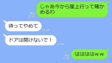 【LINE】俺の会社の屋上で浮気をするアフォ嫁「屋上ならバレないわ♪」→こっそり服を回収して鍵をかけてやった時の慌てっぷりがｗ【LINEサロン】