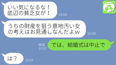 【LINE】結婚式で社長一族に嫁ぐ私にワインをぶっかけてきた姑「金目当ての最低女w貧乏人にやる金はないw」→結婚式中止後、義母から大慌てで鬼電がwww【スッキリLINEなう】