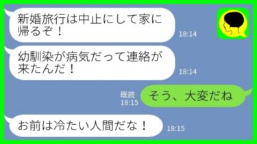 【LINE】新婚旅行中に私を置いて勝手に帰国した夫「幼馴染が病気なんだ！すぐ行かなきゃ！」私「そう、大変だね」→1人で思いっきり旅行を満喫して…www【ミドリのネタ帳】