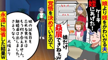 【スカッと】娘の誕プレで作ったケーキを夫「娘だけ贔屓すんな！姪っ子にあげたわｗ」→すぐに覚悟を決めた私は1日後…【漫画】【アニメ】【スカッとする話】【2ch】【モニロボ】