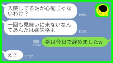 【LINE】入院中の姑から突然のブチ切れ連絡「見舞いに来ないなんてとんでもない嫁ね！」私「嫁は今日で辞めましたw」→出張中の嫁に無茶を言いまくる姑についにブチギレた結果…【ミドリのネタ帳】