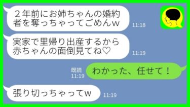 【LINE】私が入院中に婚約者を奪って駆け落ちした姉から2年ぶりに連絡「里帰り出産するから赤ちゃんの面倒見てね♡」私「わかった、任せて！」→何も知らずに浮かれた姉の末路が…www【ミドリのネタ帳】