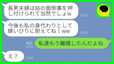 【LINE】長男夫婦の離婚を知らずに姑同居を押し付けて楽しむ次男嫁「BBAの相手よろしくw」→マウント女が離婚を知った時の反応が…w【ミドリのネタ帳】