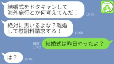 【LINE】新婚旅行中に旦那からブチギレ連絡｢結婚式をドタキャンしたな！？離婚だ！式場代も払え！｣→意味不明なことを言い出したので探りを入れてみると衝撃の事実が…w【スッキリLINEなう】