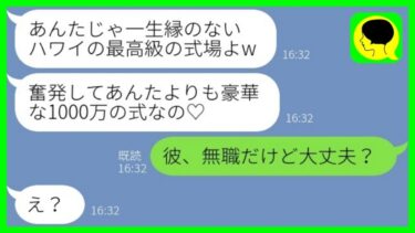 【LINE】私の元カレを奪った幼馴染から豪華な結婚式自慢「奮発して1000万の式なの♡」私「彼、無職だけど大丈夫？」→略奪女に衝撃の事実を伝えた結果www【総集編】【ミドリのネタ帳】