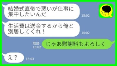 【LINE】結婚式直後に夫が別居したいと言い出した「生活費は送金するから！」私「慰謝料もよろしくw」→夫の本当の別居理由がバレた結果…【ミドリのネタ帳】