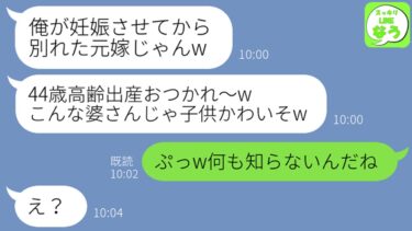 【LINE】44才で高齢出産した私を汚物扱いして捨てた夫。1年後、元夫と友人の結婚式で再会「母親がババアで子供もかわいそうだなw」→私「あんた何も知らないのねw」→元夫に真実を伝えたらwww【スッキリLINEなう】