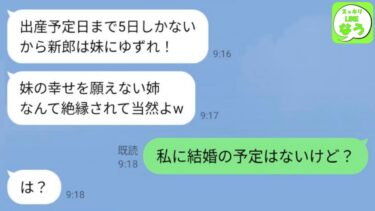 【LINE】結婚式当日に臨月の妹「実はお腹の子の父親は新郎なの～w」妹を溺愛する母親「結婚式の花嫁は妹に変更しなさいw」→私がクズ親子に衝撃の事実を教えてあげたときの反応がw【スッキリLINEなう】