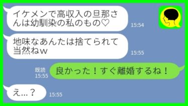 【LINE】幼馴染から突然の略奪宣言「イケメンで高収入の旦那さんもらっちゃった♡」私「良かった！すぐ離婚するね！」→速攻離婚届出して2人の前から消えた結果www【ミドリのネタ帳】