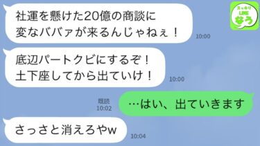 【LINE】社運を懸けた20億の商談で私をパートと勘違いして茶をぶっかけたエリート社員「ババア邪魔だ！クビにするぞ！」→その場から消えて商談やめたら男の人生が終わったwww【スッキリLINEなう】