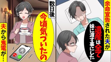 【スカっと】余命宣告された夫が「妹を養子にして遺産全部渡す！…後は頼む…」「もうお前も歳だからいいだろ？」→数日後、夫から鬼電が…【漫画】【アニメ】【スカッとする話】【2ch】【モニロボ】