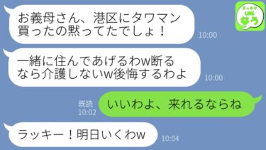 【LINE】私がタワマン最上階を購入した途端、長男嫁「一緒に住んであげるw」「断ったら一生介護しないからな！」翌日引っ越してきたクズ夫婦が凍り付いてww【スッキリLINEなう】