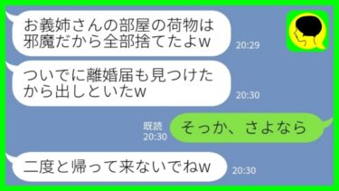 【LINE】海外出張中に私の荷物を勝手に捨てたタワマンに居候中の義妹「離婚届があったからついでに出しといたw」私「そっか、さよなら」→言われた通り二度と帰らなかった結果…www【ミドリのネタ帳】