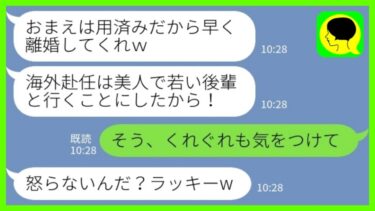 【LINE】海外支社の社長に昇進した夫が私に離婚届を突き付けてきた「海外赴任は後輩と行くから離婚でw」私「そう、くれぐれも気を付けて」→全て放棄して見送った結果www【ミドリのネタ帳】