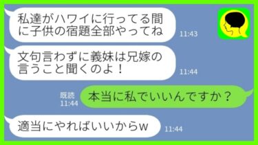 【LINE】小学生の息子の宿題を押し付けてくる同居の義姉「8月末までに全部やっとけw」私「いいけど、本当に大丈夫？」→現役大学生が本気を出した結果www【ミドリのネタ帳】