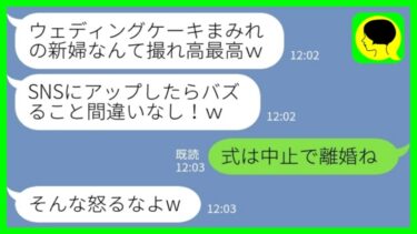 【LINE】結婚披露宴で新婦の私をウェディングケーキに突っ込ませた新郎「最高の余興だなw」私「式は中止で婚約破棄ね」→花嫁が本気で怒った結果がwww【ミドリのネタ帳】