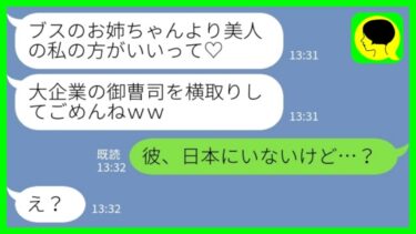 【LINE】大企業の御曹司との婚約を知った妹が嫉妬して婚約者を横取り「ブスのお姉ちゃんより美人の私の方がいいって♡」私「彼、日本にいないけど…？」→妹が婚約したと思い込んだ人物の正体がwww【ミドリのネタ帳】