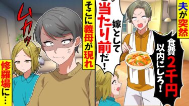 【スカッと】「家族2人で食費月2,000円以内にしろ」と節約を強要する夫→姑「あなた誰？」夫家族を呼んでみた結果【漫画】【アニメ】【スカッとする話】【2ch】【モニロボ】